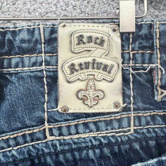 Rock Revival Distress Fad Sraight Jeans Whip Stitched Size 40 - Picture 7 of 15